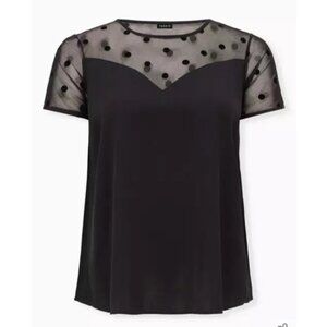 Torrid Women's Short Sleeve Dotted Mesh Charmeuse Swing Blouse Top Black Size 2X